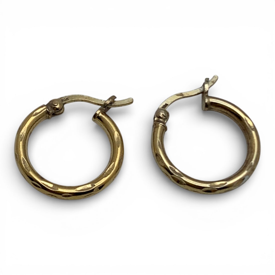 Sterling Silver Gold Tone Hoop Earrings: Marked 925 - 5/8" Long - 2.0 Grams