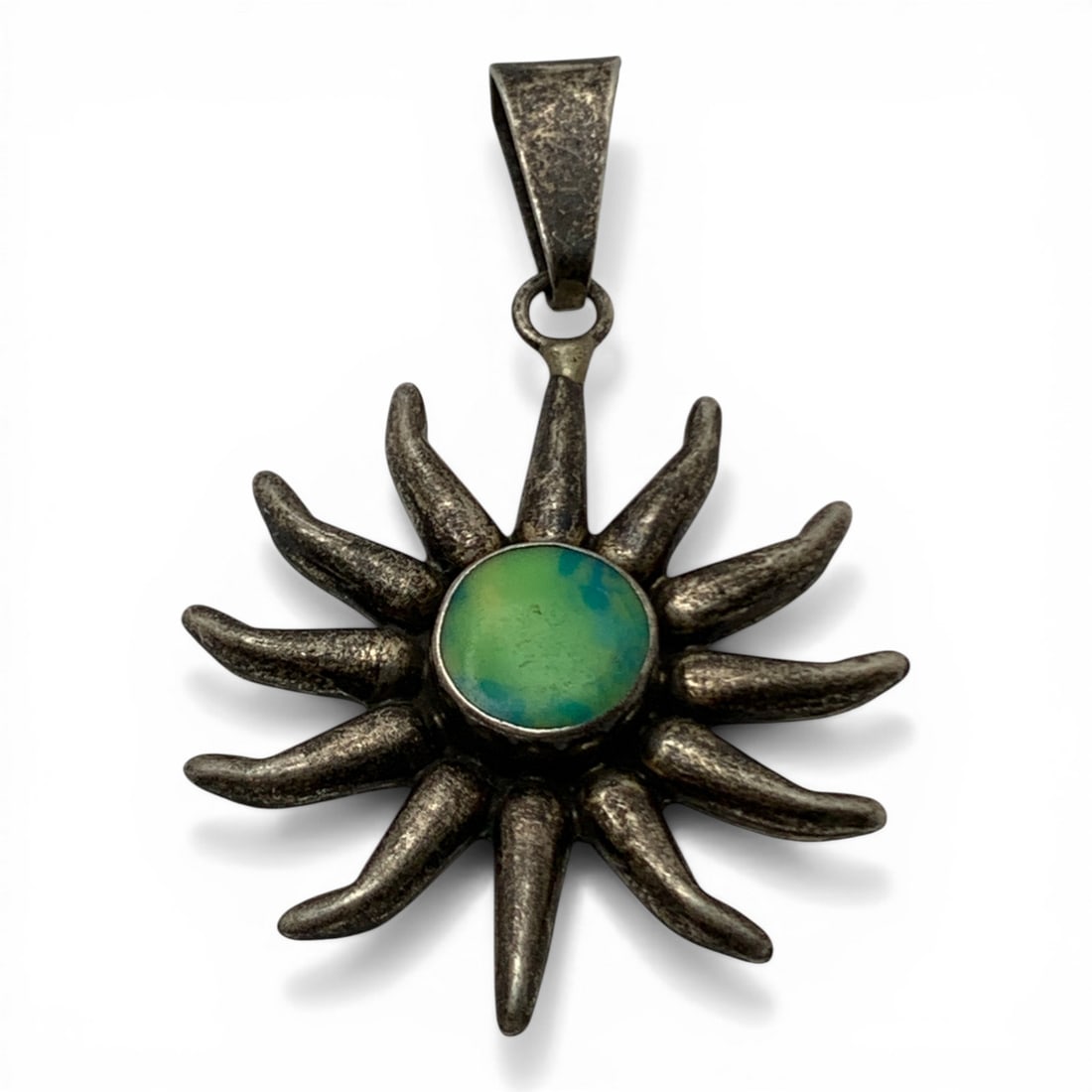 Sterling Silver Pendant With Green/blue Stone: Marked 925 - 2 7/8" Long - 18.8 Grams