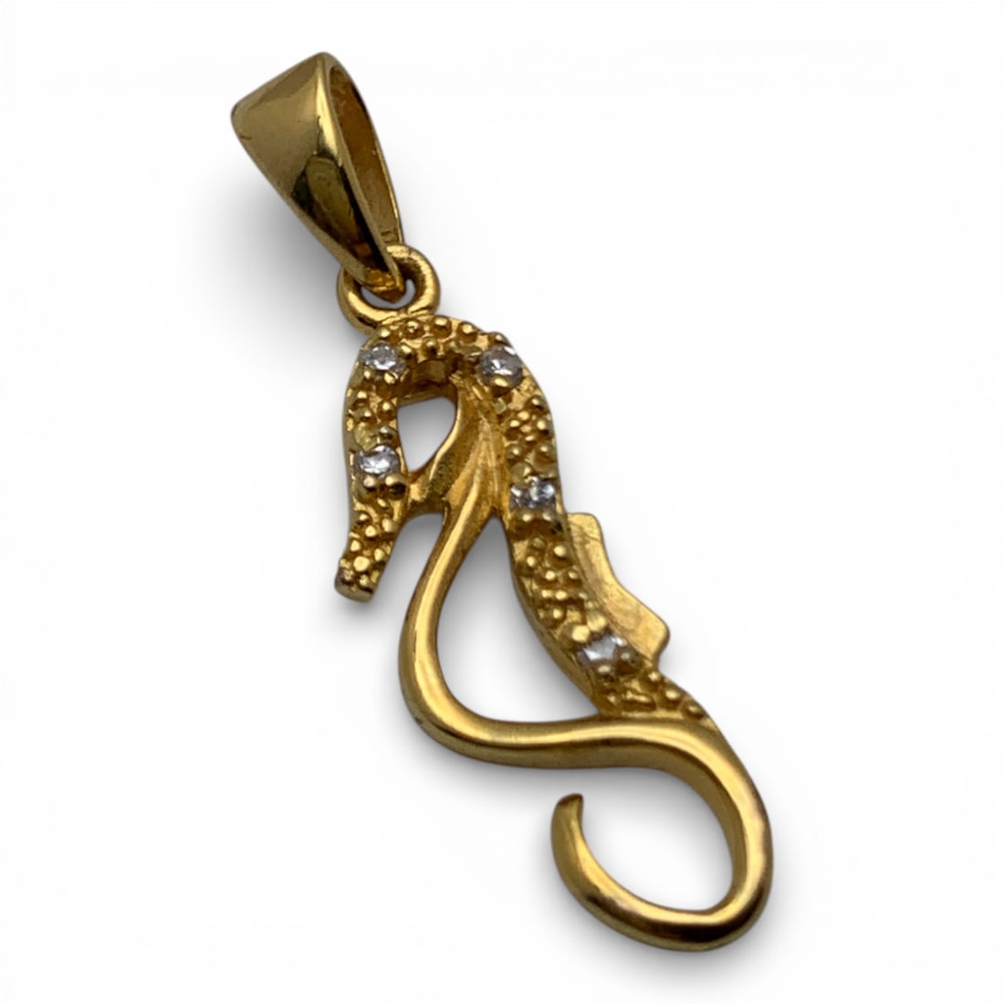 Sterling Gold Tone Pendant With Clear Stones: Marked 925 - 1 1/8" Long - 1.2