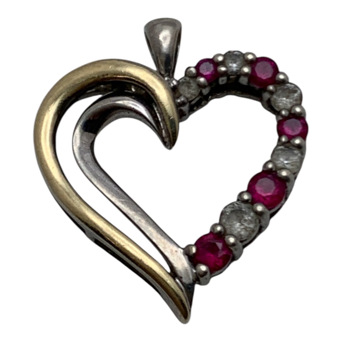 Sterling & 10k Gold Heart Pendant W Stones (1 of 3)