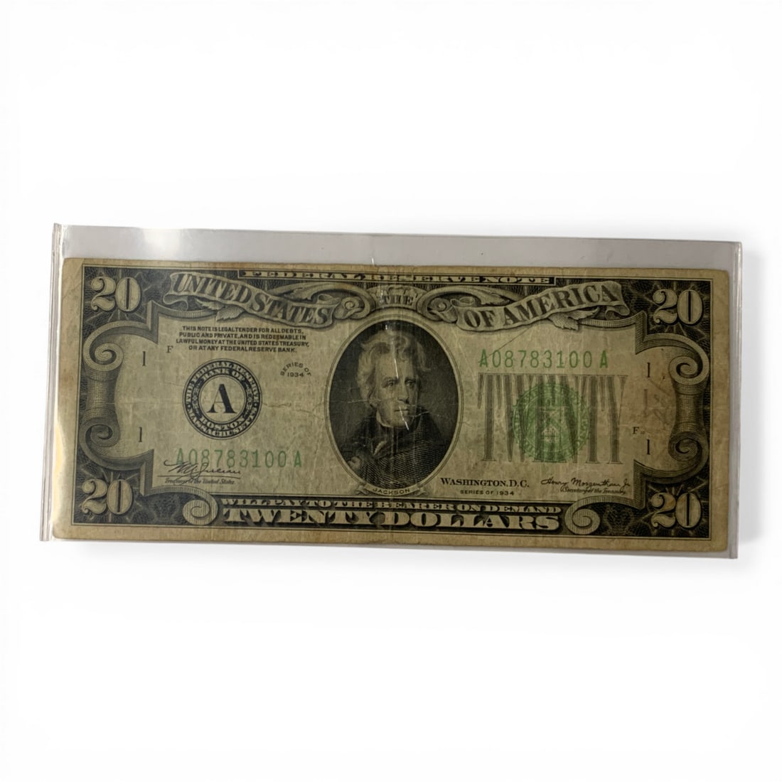 1934 A $20 Error Note, Misaligned: Series Of 1934 A - Treasure Signature Over Serial Number