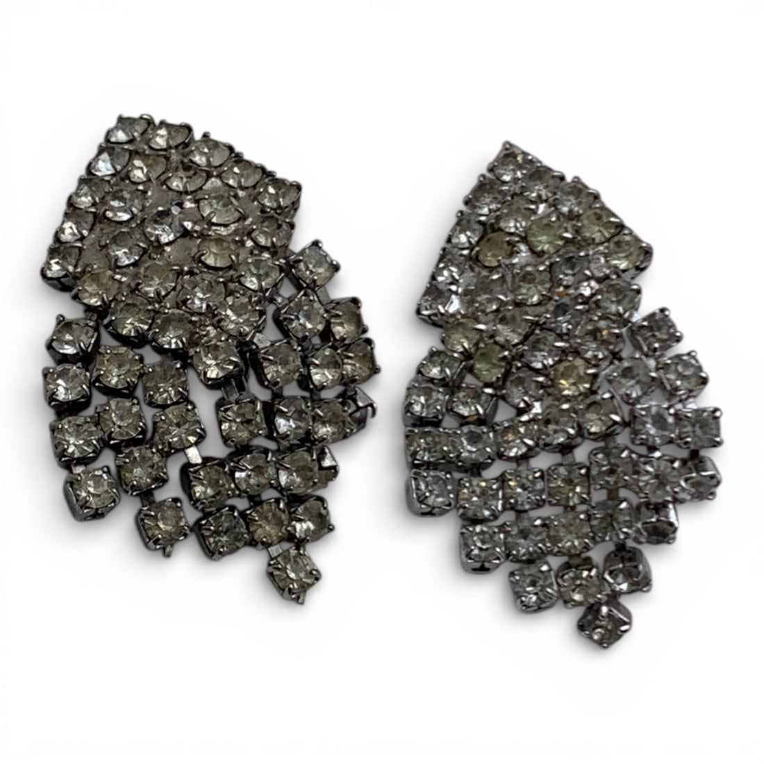 Silver Tone Fashion Earrings W Rhinestones: 1 3/4" Long
