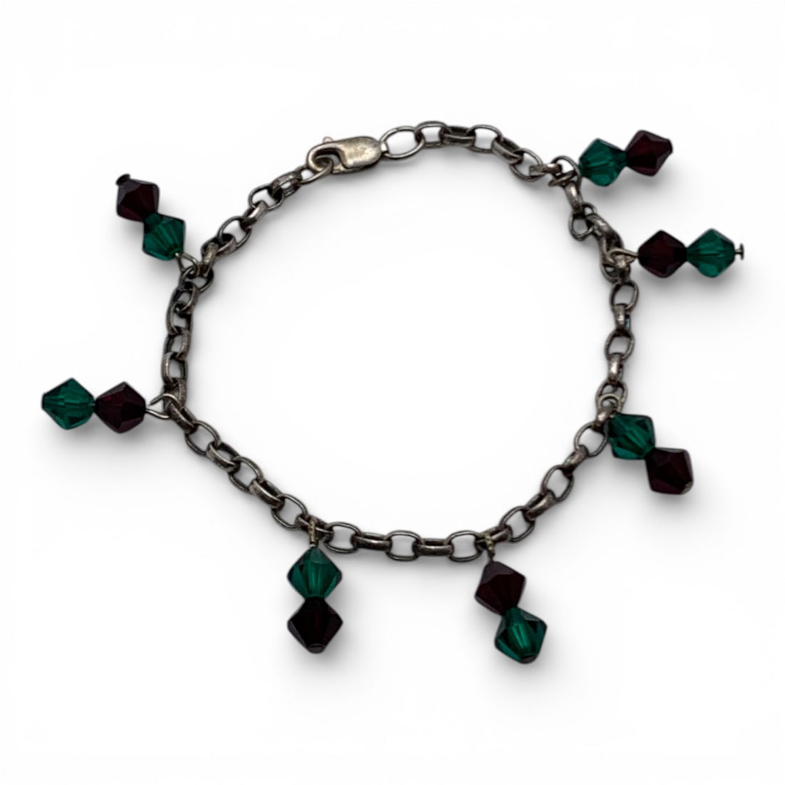 Sterling Silver Bracelet With Glass Beads: Marked 925 - 7" Long - 7.6 Grams