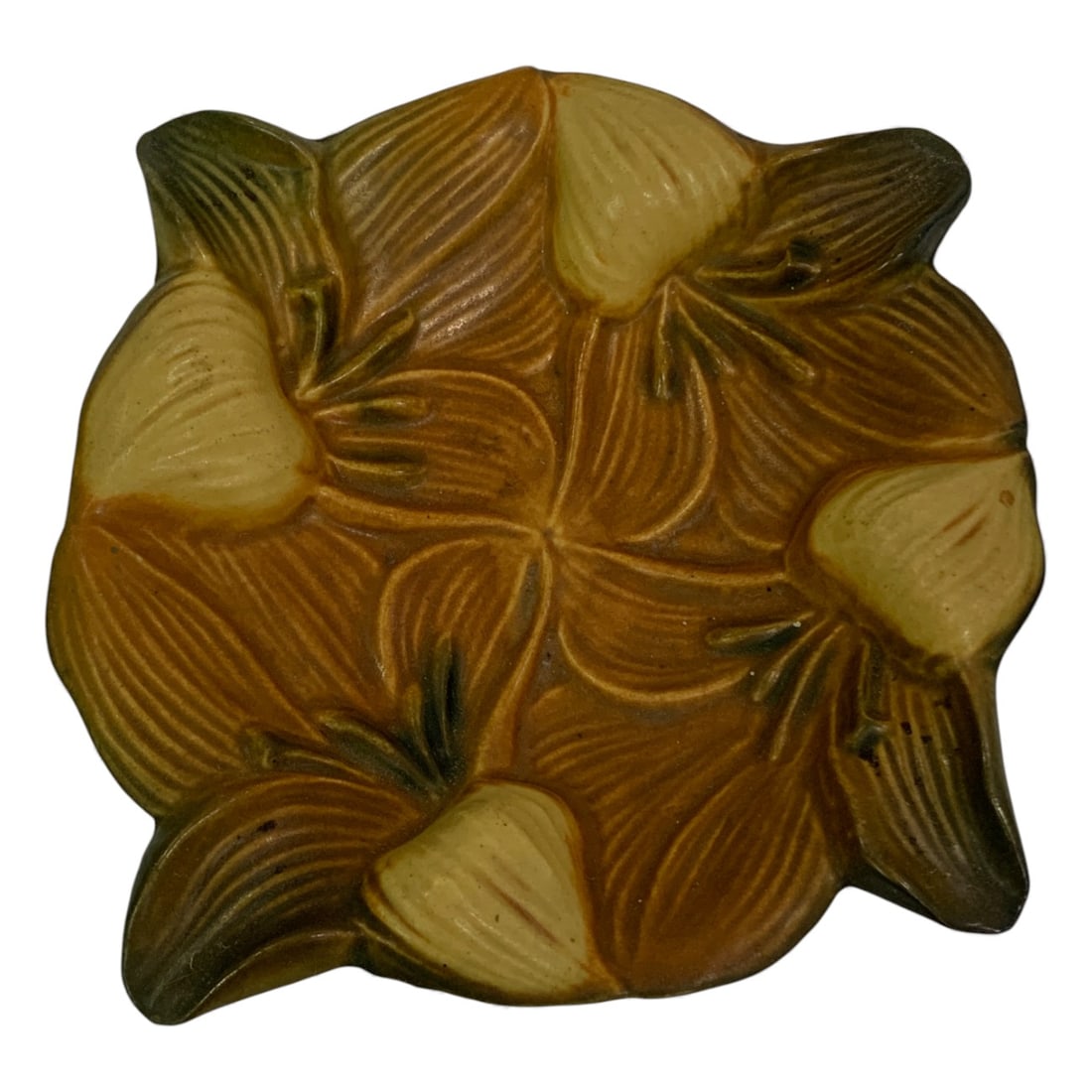 Roseville Art Pottery Zephyr Lily Tray: 5.5" X 5.25". As - Found, Shows Damage And / Or Restoration, See Photos.