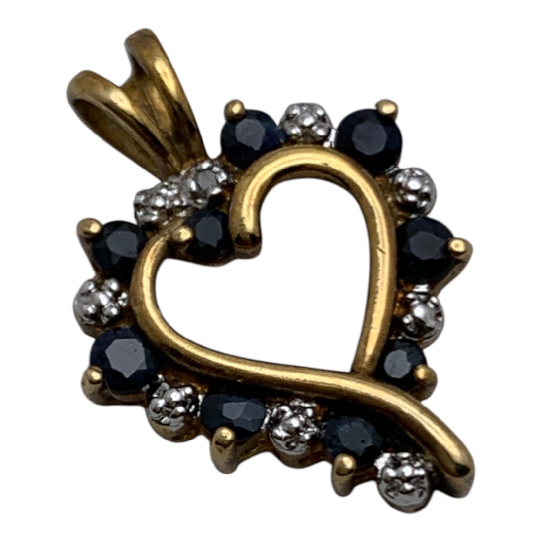 Sterling Gold Tone Heart Pendant W Sapphires: Marked 925 - 7/8" Long - 2.4 Grams