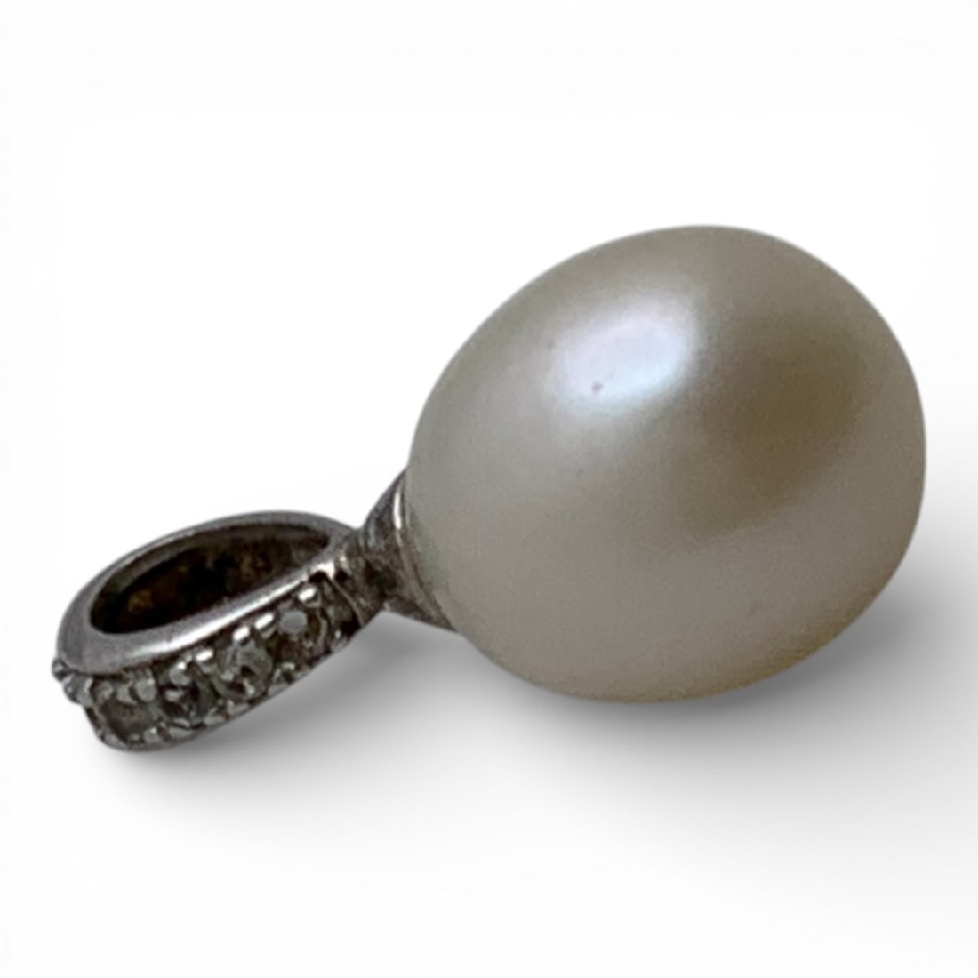 Sterling Pearl & Clear Stone Pendant: Marked 925 - 3/4" Long - 1.6 Grams