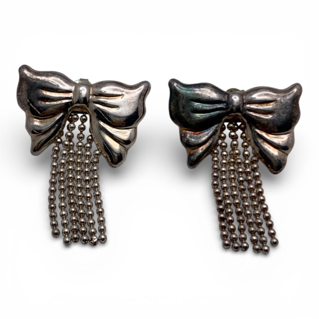 Sterling Silver Bow Earrings: Marked 925 - 1 1/2" Long - 8.2 Grams