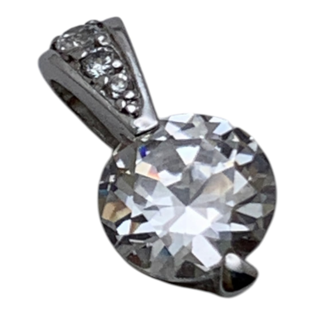 Sterling Silver Pendant With Clear Stones: Marked 925 - 3/4" Long - 3.5 Grams