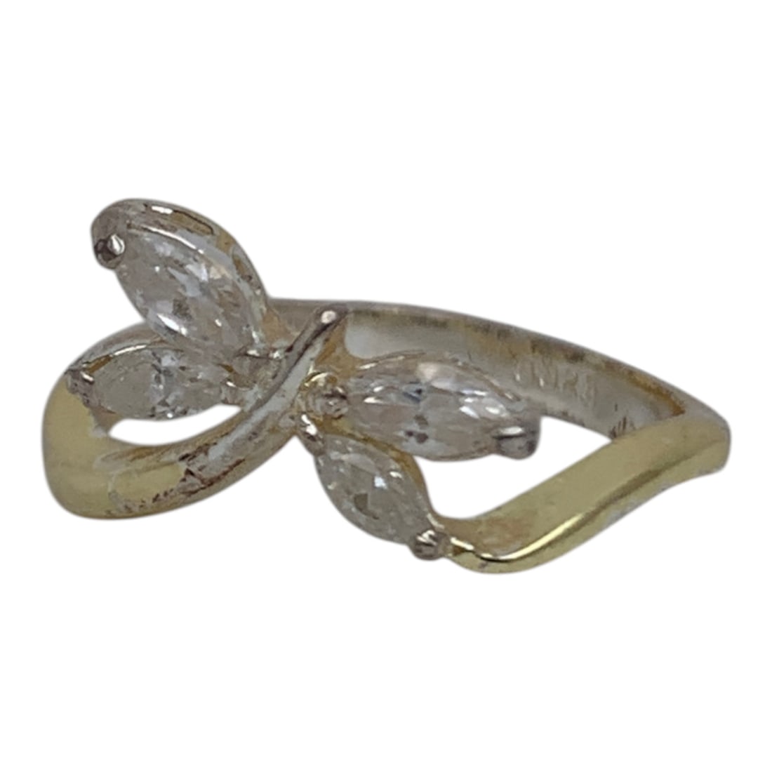 Sterling Gold Tone Ring With Clear Stones: Marked 925 - Size 6 - 2.4 Grams