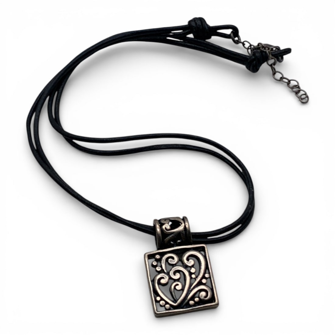 Black Cord Necklace W Sterling Pendant & Clasp: Marked 925 - 17 7/8" Long - 10.4 Grams