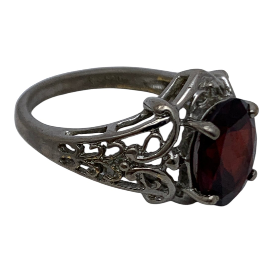 Sterling Silver Ring With Red Stone - 4