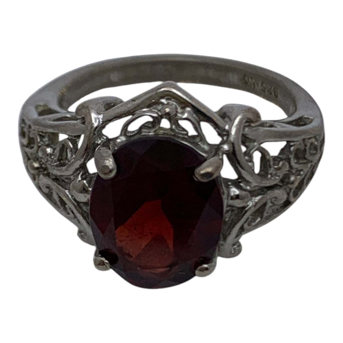 Sterling Silver Ring With Red Stone - 5