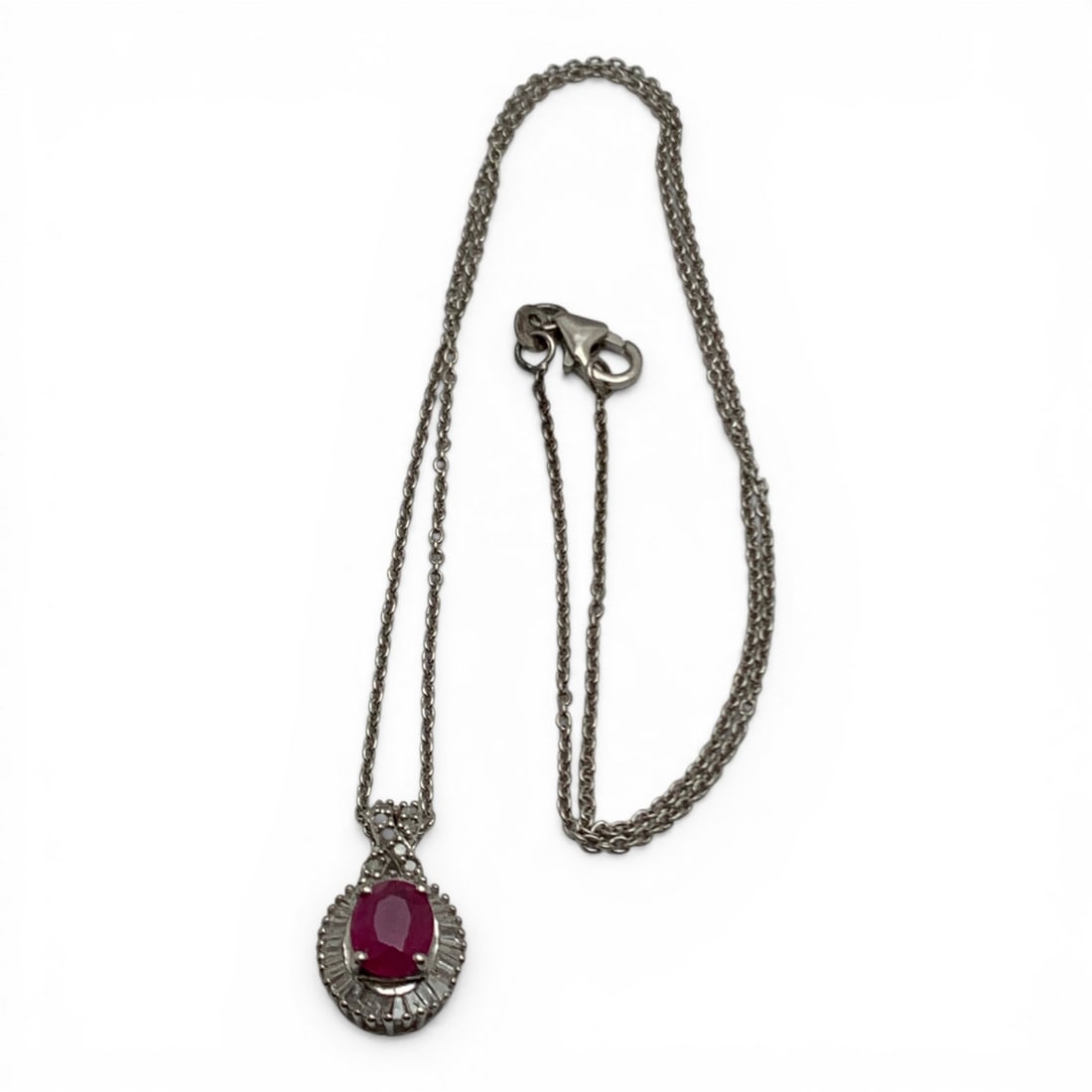 Sterling Diamond & Ruby Pendant Necklace (1 of 6)
