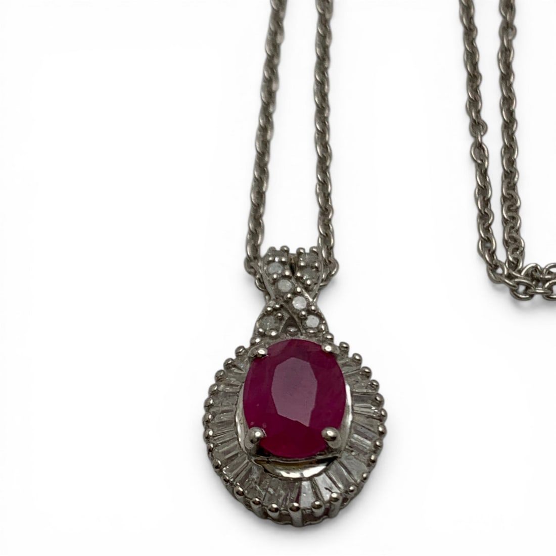 Sterling Diamond & Ruby Pendant Necklace - 2