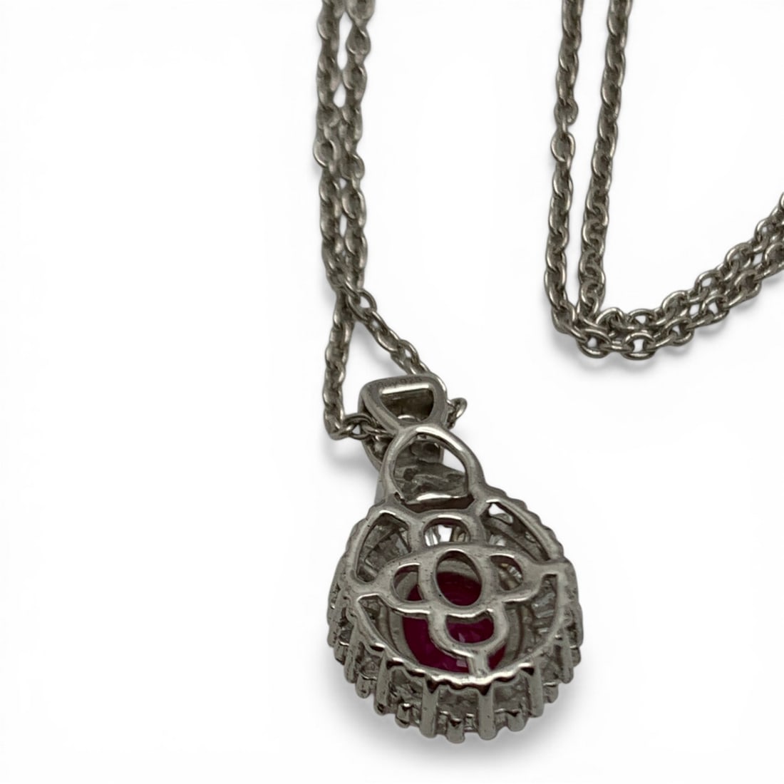 Sterling Diamond & Ruby Pendant Necklace - 3