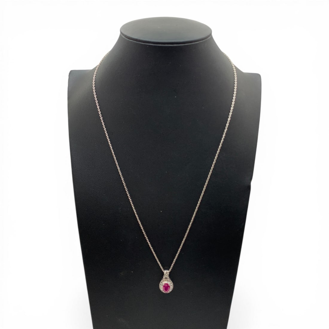 Sterling Diamond & Ruby Pendant Necklace - 6