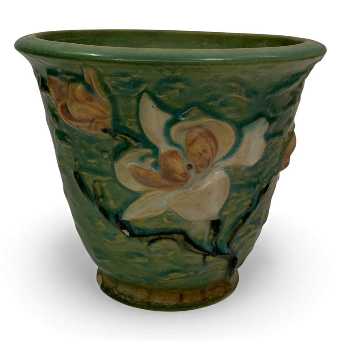 Roseville Pottery Magnolia Blue Planter: Marked Roseville U. S. A. 666-5"5" Tall X 6.25" Diameter. As - Found, Shows Damage And / Or Restoration, See Photos.