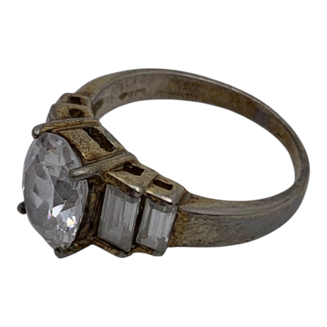 Sterling Silver Ring With Clear Stones - 3