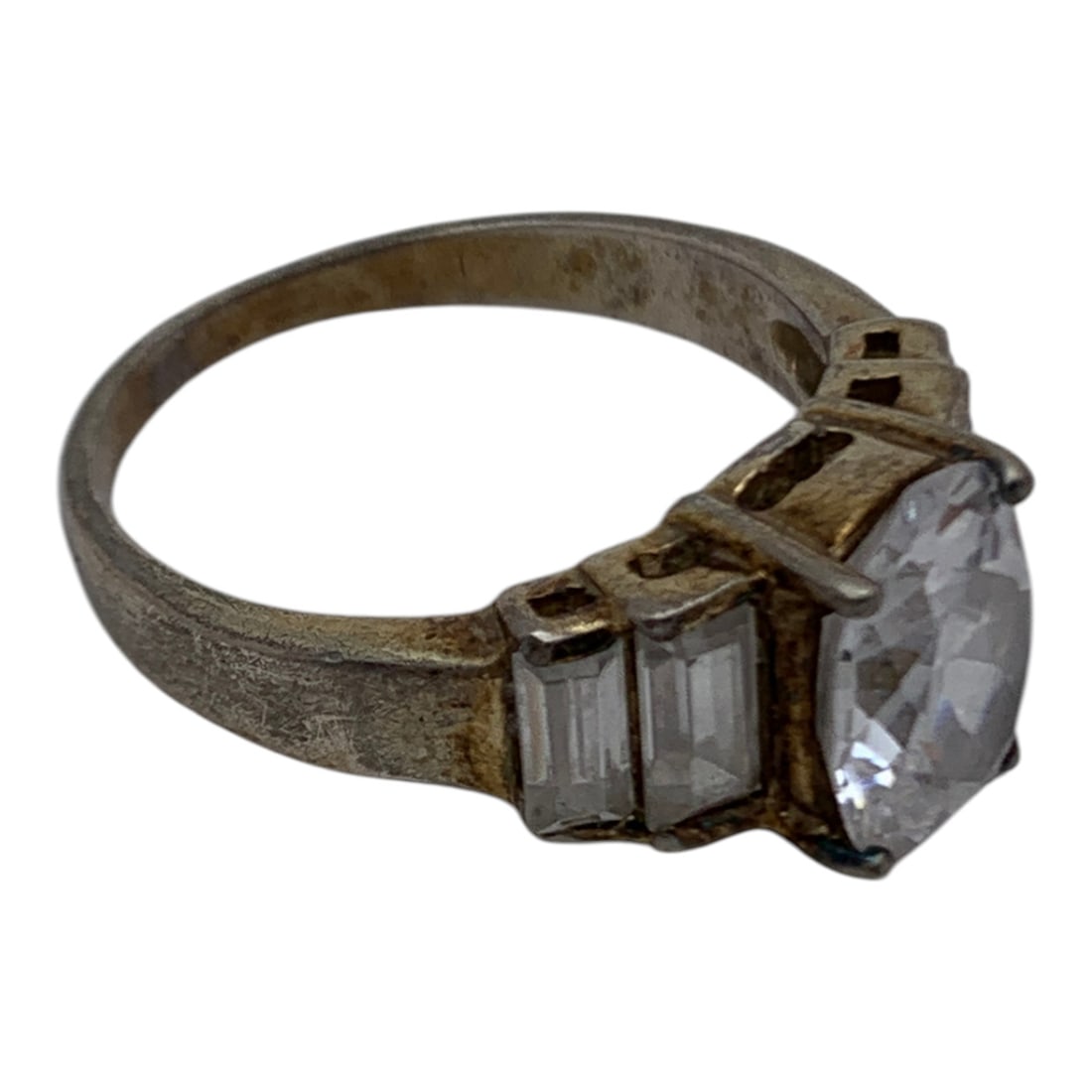 Sterling Silver Ring With Clear Stones - 4