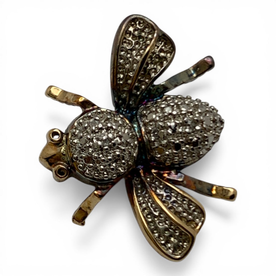 Sterling Silver & Diamond Bee Pin: Marked 925 - 3/4" Long - 3.5 Grams