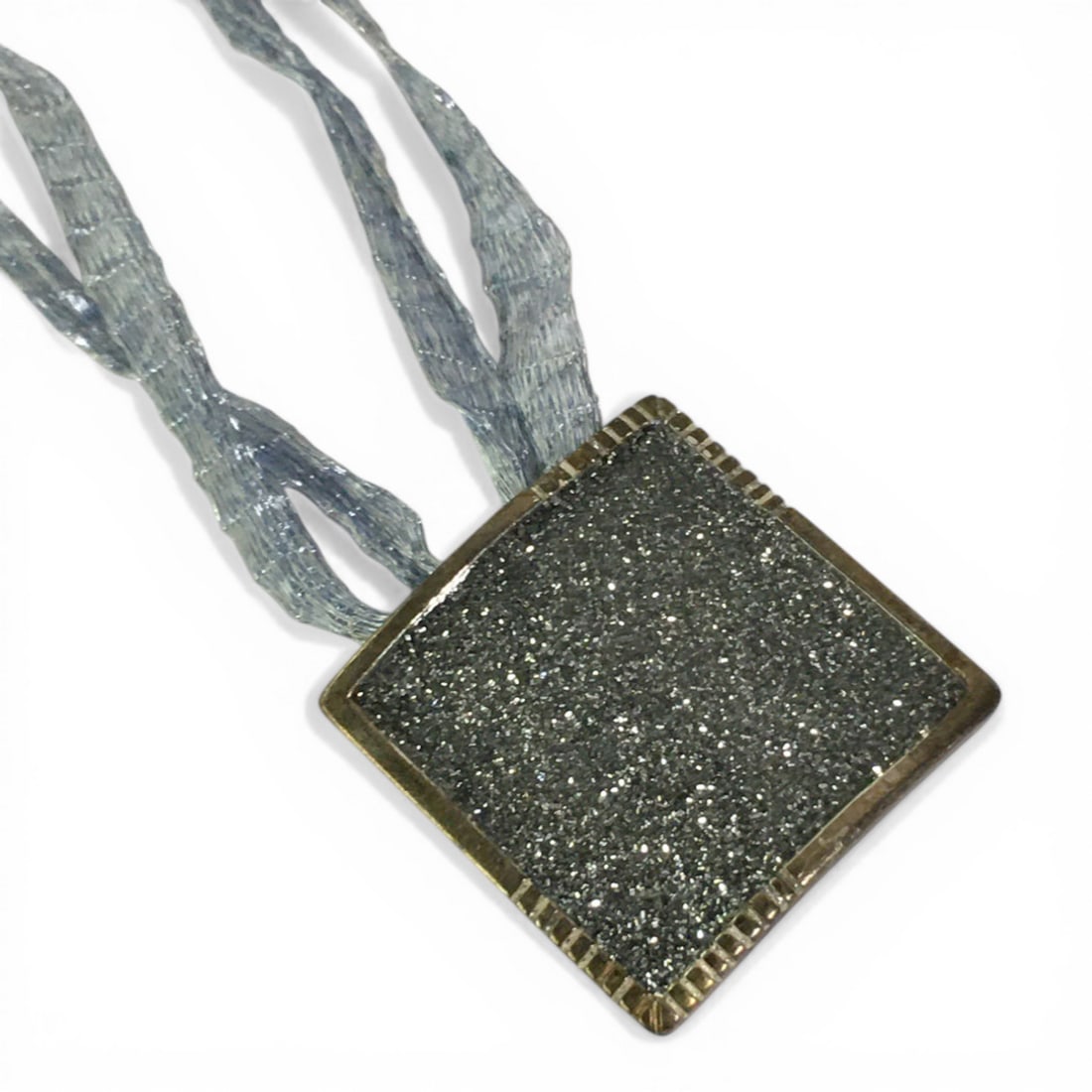 Sterling Silver Pendant Necklace: Marked 925. 7/8" Pendant. On Fabric Necklace. 8.8 G.