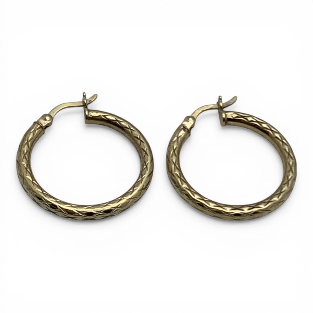 Sterling Silver Gold Tone Hoop Earrings: Marked 925 - 1" Long - 2.4 Grams
