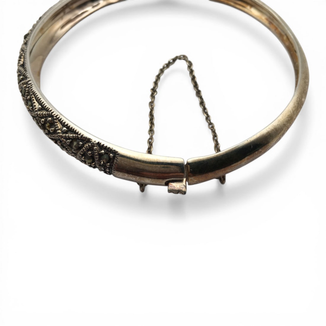 Sterling Silver And Marcasite Bangle Bracelet - 2