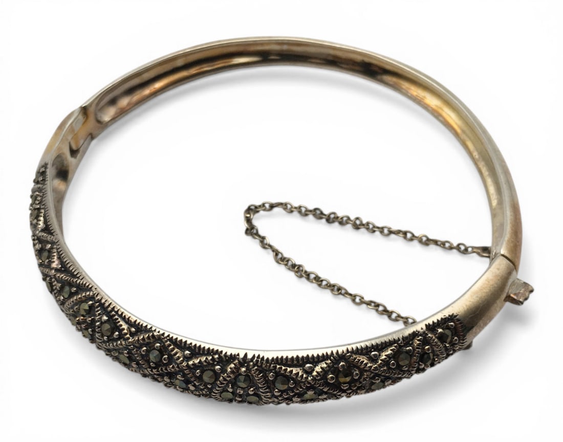Sterling Silver And Marcasite Bangle Bracelet - 5