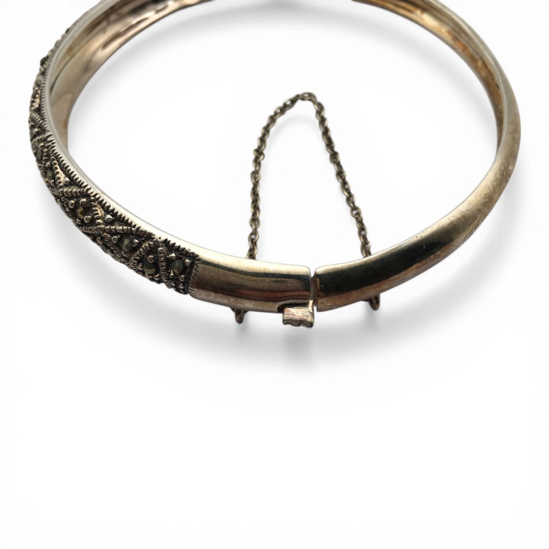 Sterling Silver And Marcasite Bangle Bracelet - 6