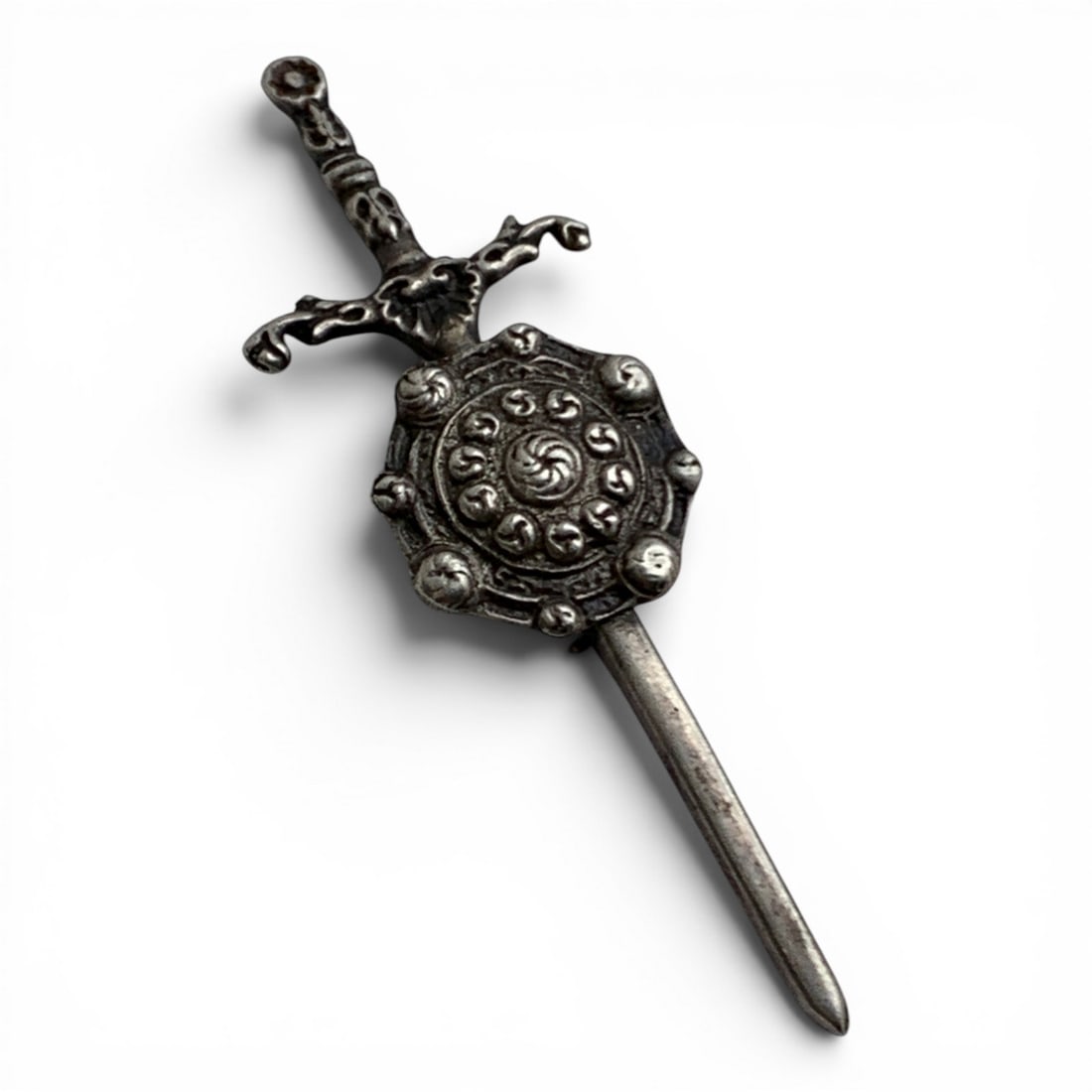 Silver Sword & Shield Pin: Marked Silver - 3 1/4" Long - 9.2 Grams