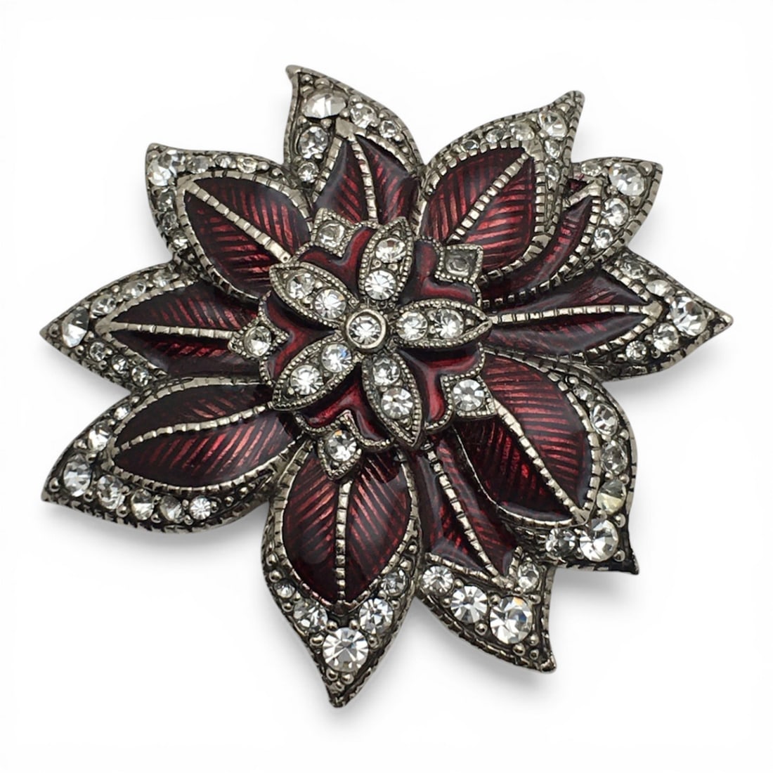 Monet Clear Stone Flower Broach: 2.0" Long