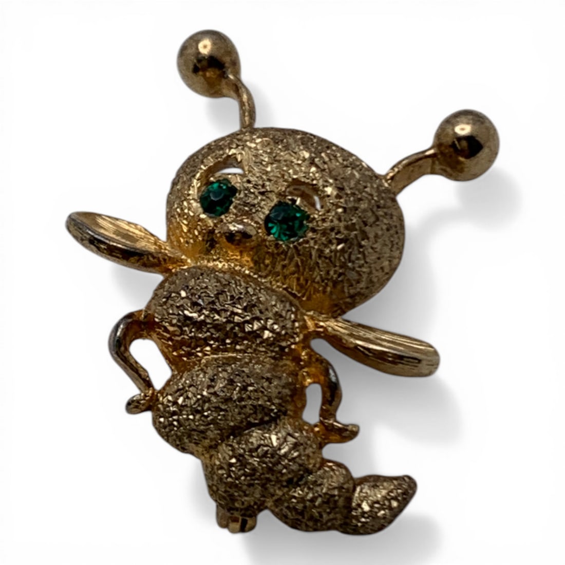 Sterling Gold Tone Bee Pin With Green Stones: Marked Sterling - 1 3/8" Long - 10.0 Grams