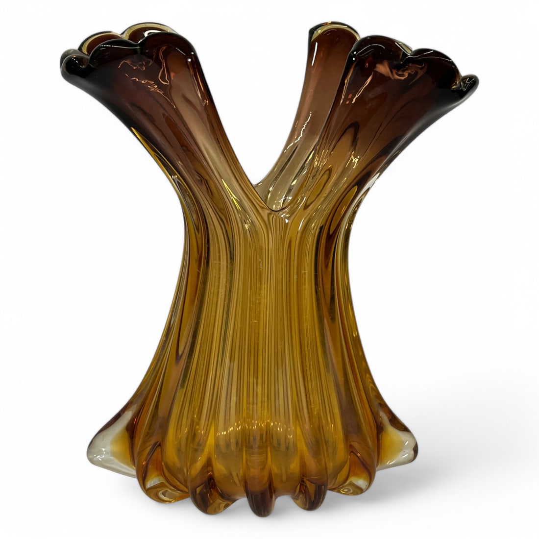 Brown Glass Vase: 9.75" Tall.
