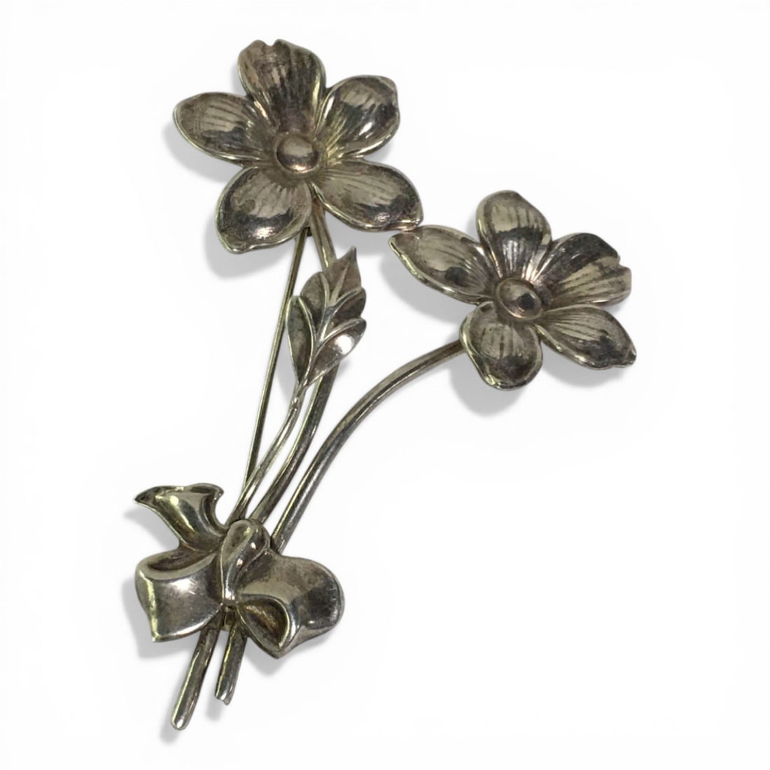Sterling Silver Flower Pin: Marked Sterling. 9.3 G. 3.25" Long.