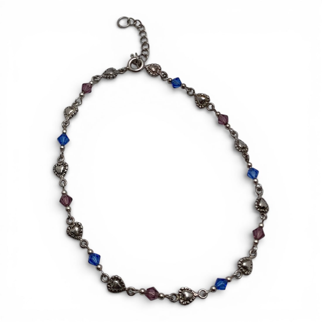 Sterling Silver Bracelet With Glass Beads: Marked 925 - 10 1/2" Long - 4.6 Grams