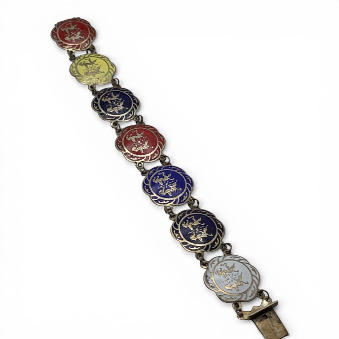Sterling Silver Enameled Siam Bracelet: Marked Sterling - 8 1/8" Long - 22.3 Grams
