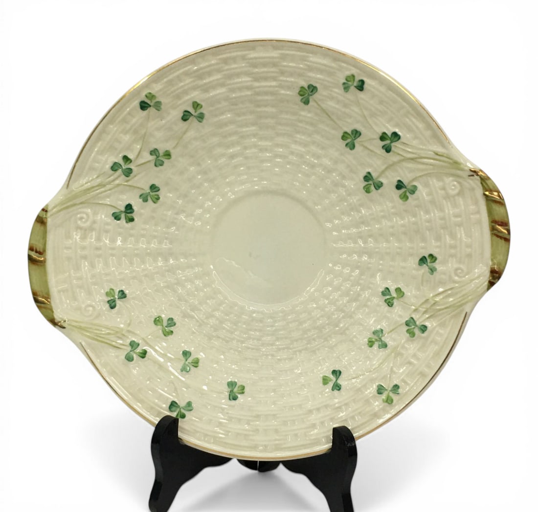 Belleek Porcelain Double Handled Tray: Marked On Bottom. 11" Long.