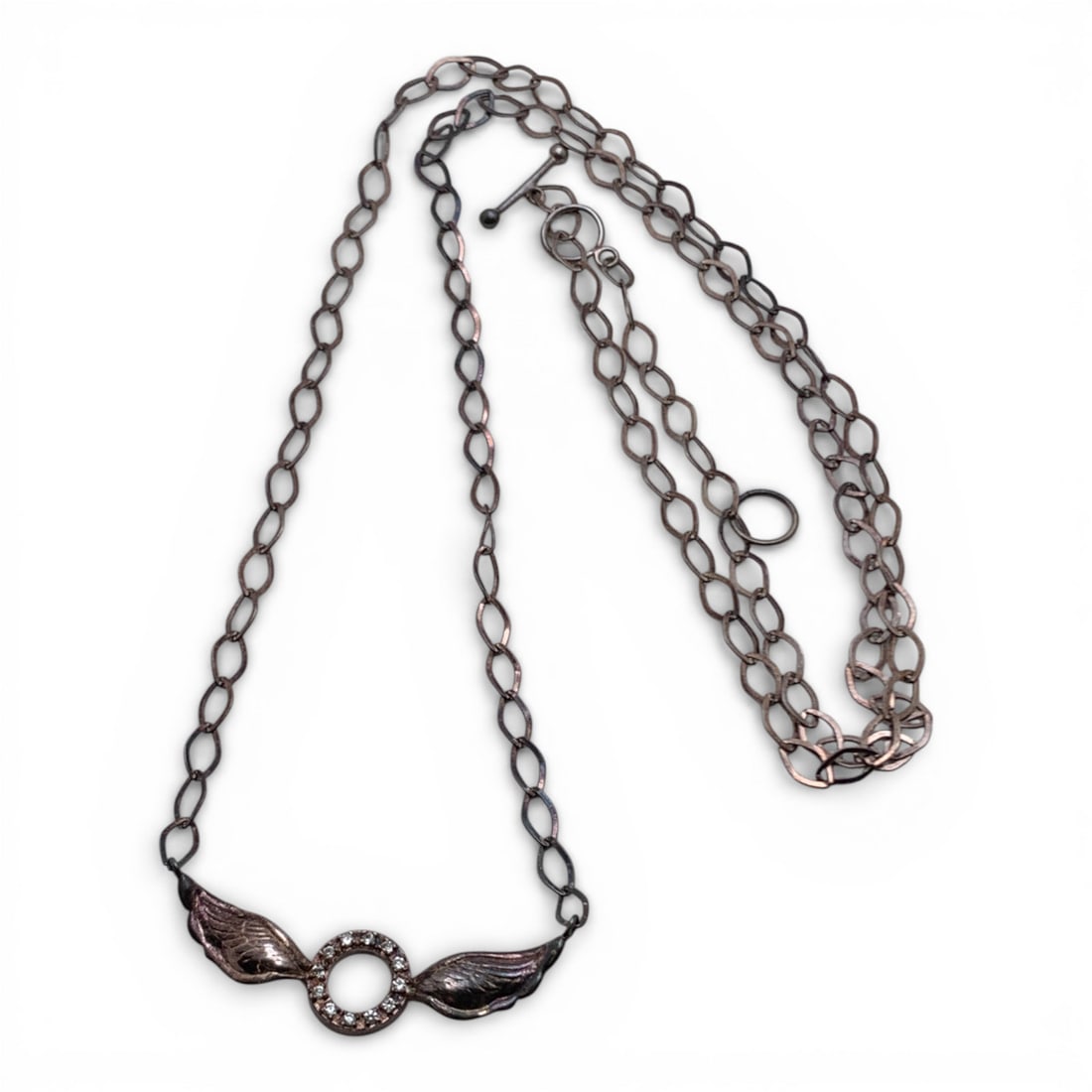 Sterling Silver Pendant Necklace W Clear Stones: Marked 925 - 32 1/2" Long - 11.3 Grams