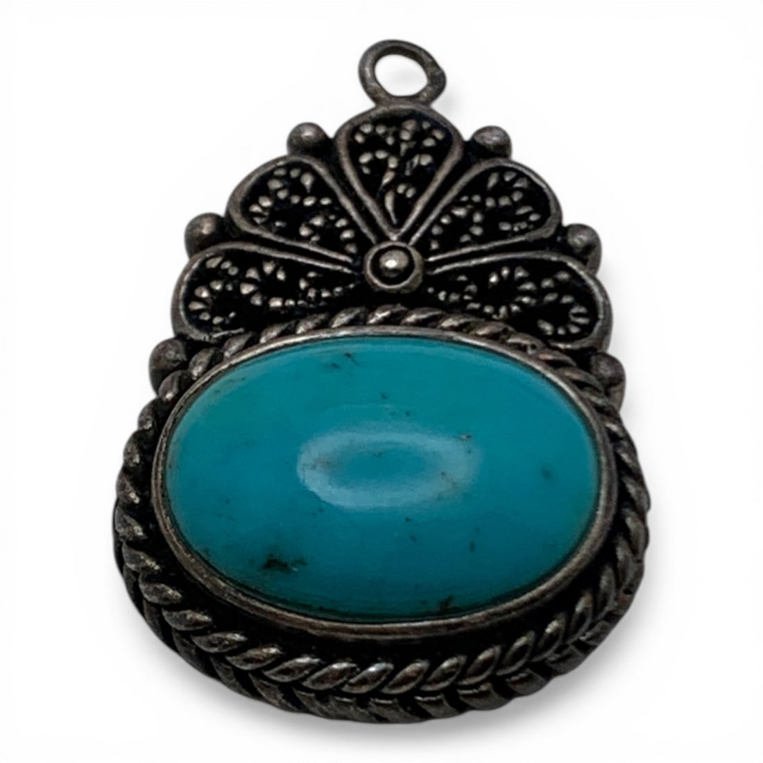 Sterling Silver & Blue Stone Pendant: Marked 925 - 1" Long - 5.6 Grams