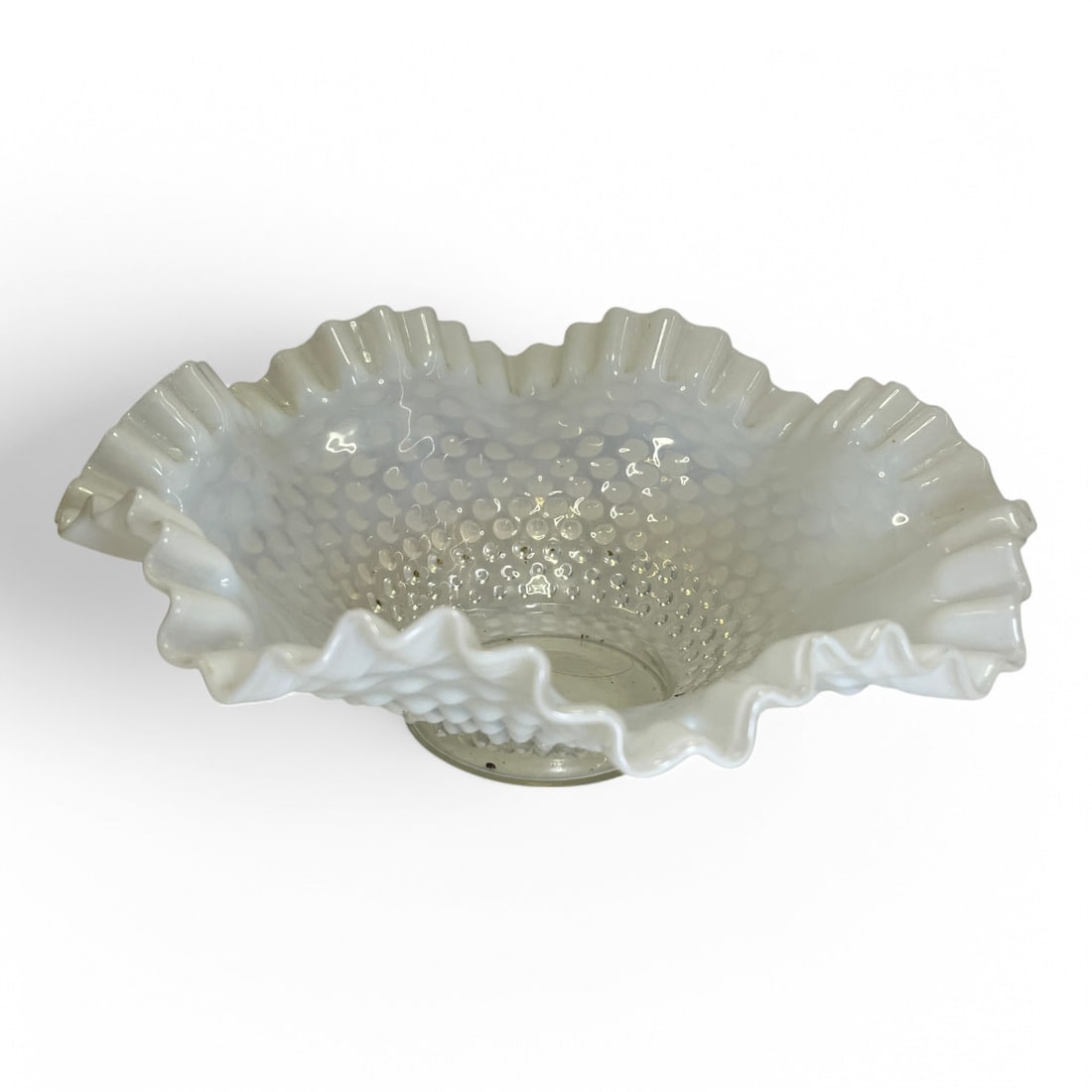 Opalescent Glass Hobnail Bowl: 10.5" Diameter.