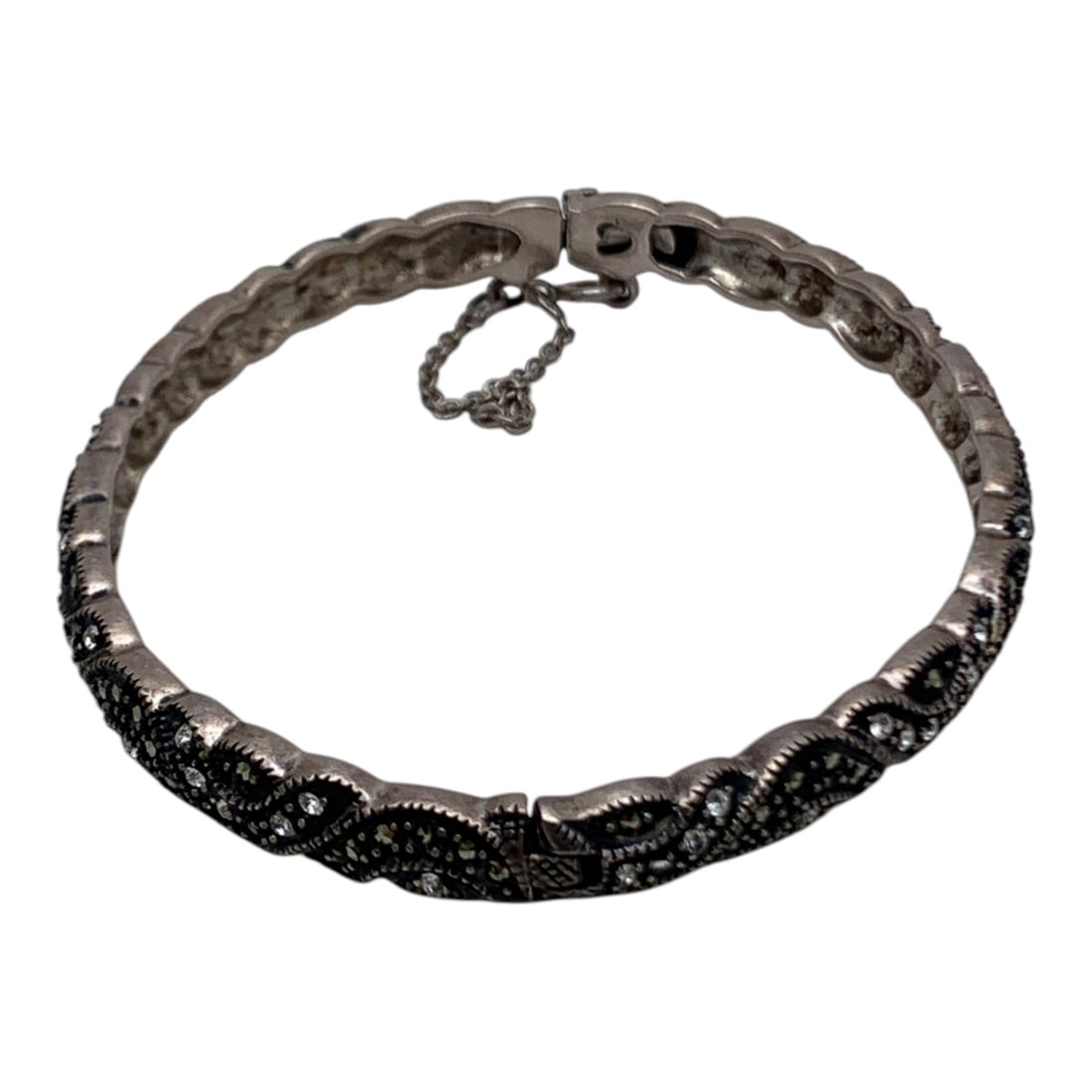 Silver Marcasite & Clear Stone Hinge Bracelet - 2