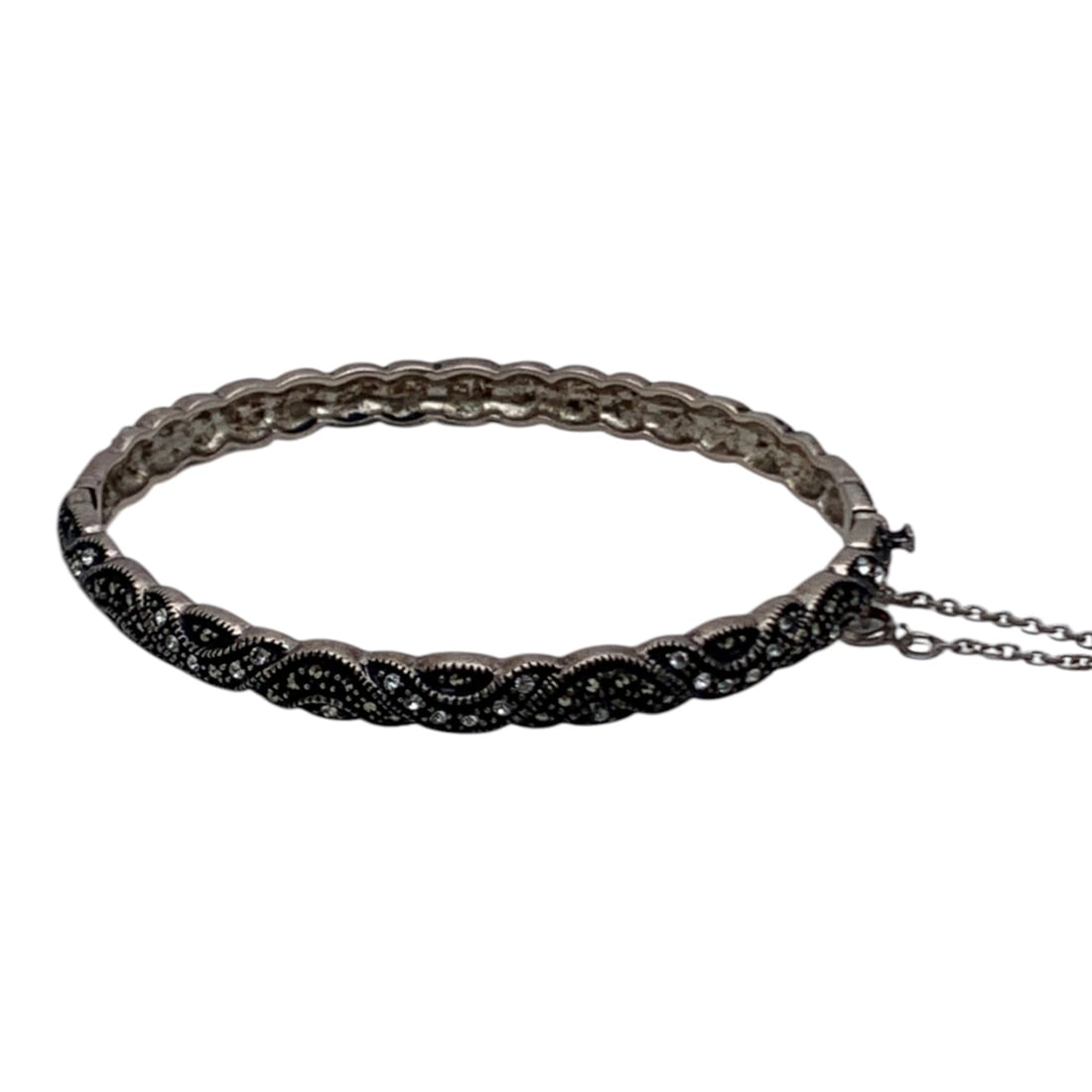 Silver Marcasite & Clear Stone Hinge Bracelet - 3