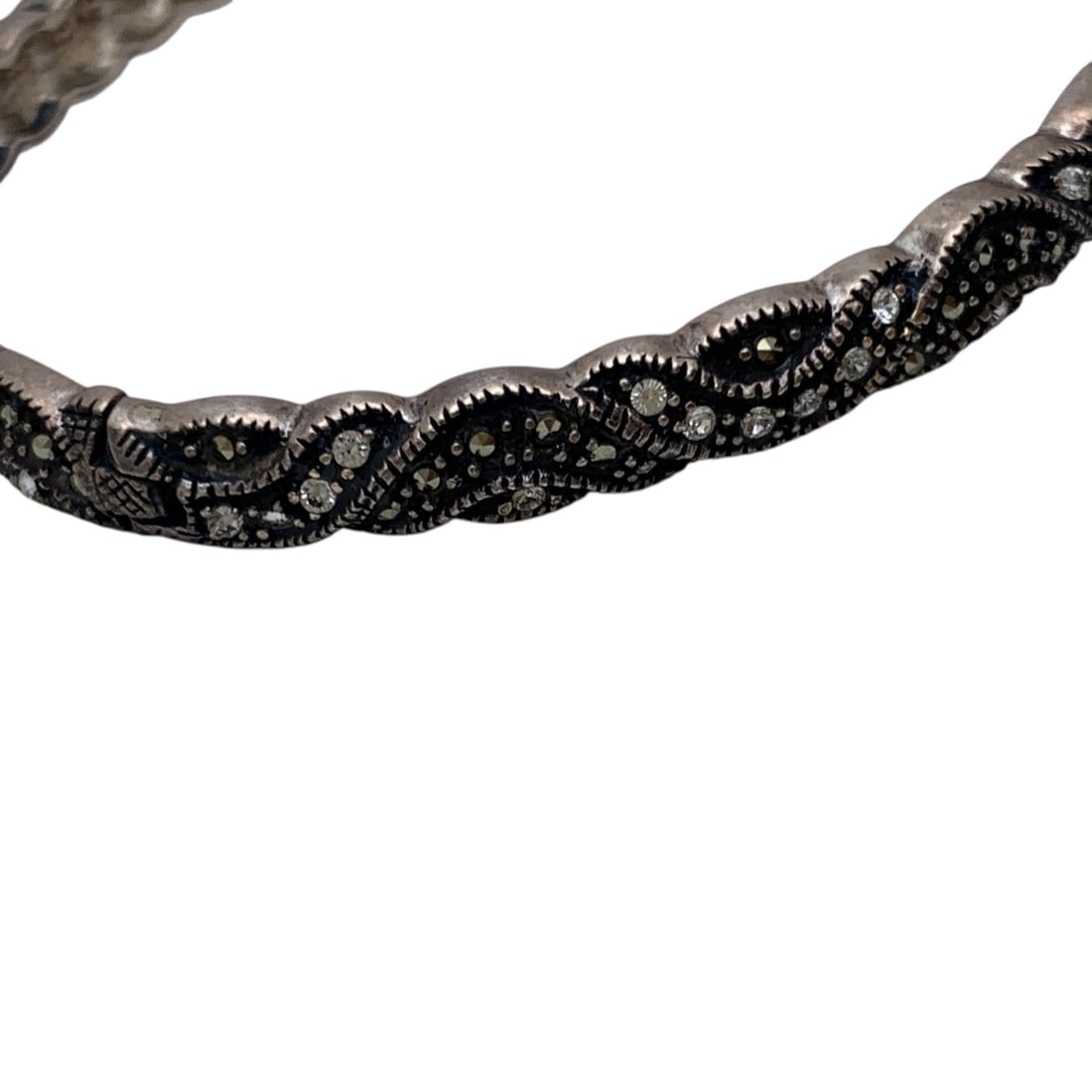 Silver Marcasite & Clear Stone Hinge Bracelet - 4