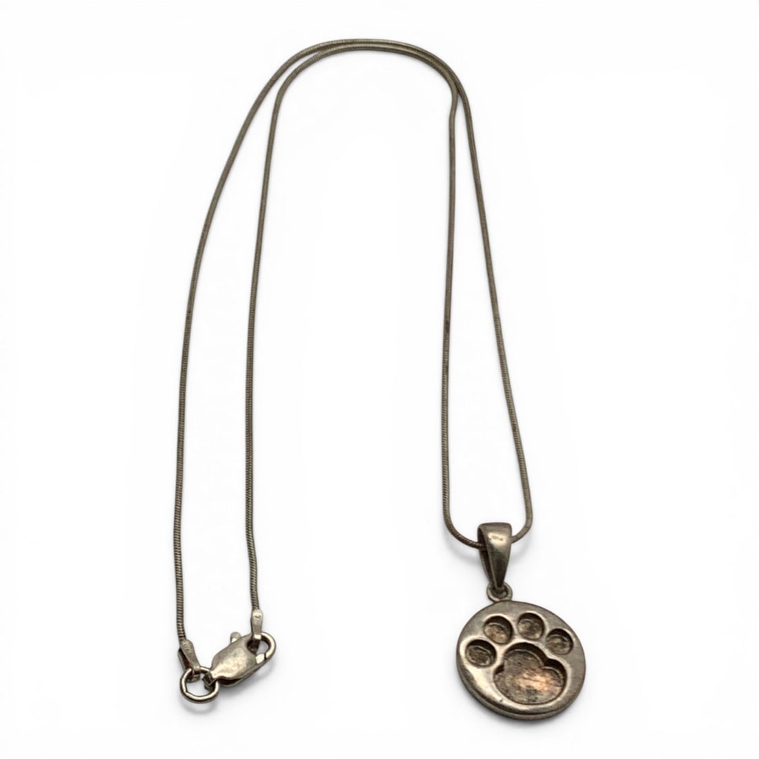 Sterling Silver & Dog Paw Pendant Necklace: Marked 925 - 18 1/4" Long - 6.3 Grams