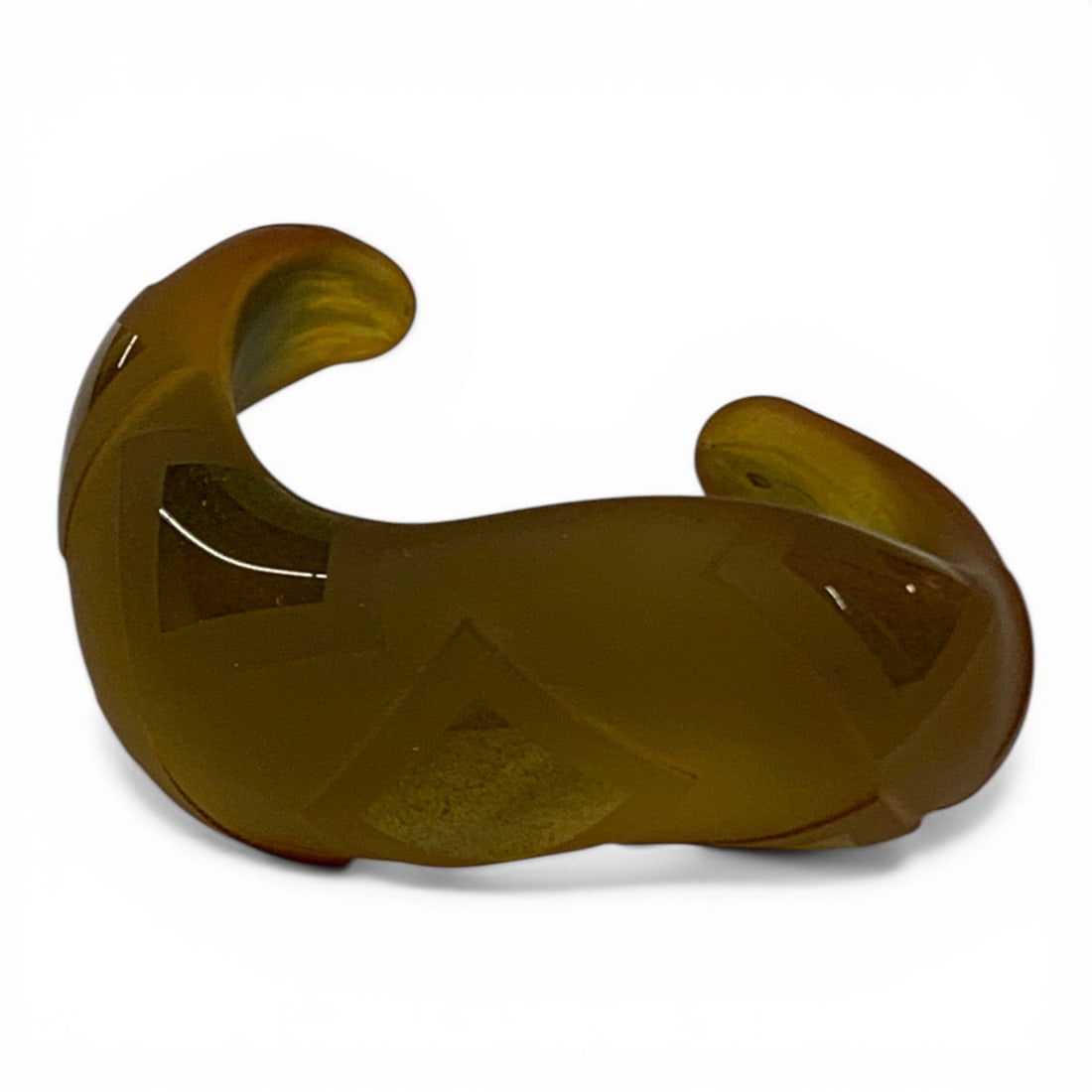 Vintage Frosted Yellow Cut Glass Cuff Bracelet: Vintage Cut Glass Cuff Bracelet With A Frosted Yellow Color And A Wavy Design 2 1/8" Inside Width