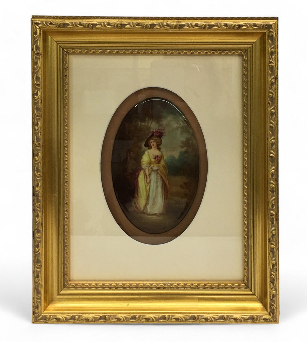 Royal Doulton Portrait Plaque, Leslie Johnson: Signed Lower Left Below Scene: Leslie Johnson.5.75" X 4" Oval Porcelain Plaque. Framed: 13" X 10.75".