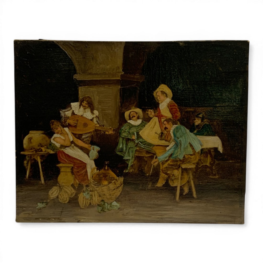 19th Century Italian Oil On Canvas Tavern Scene: 7.75" X 10".
