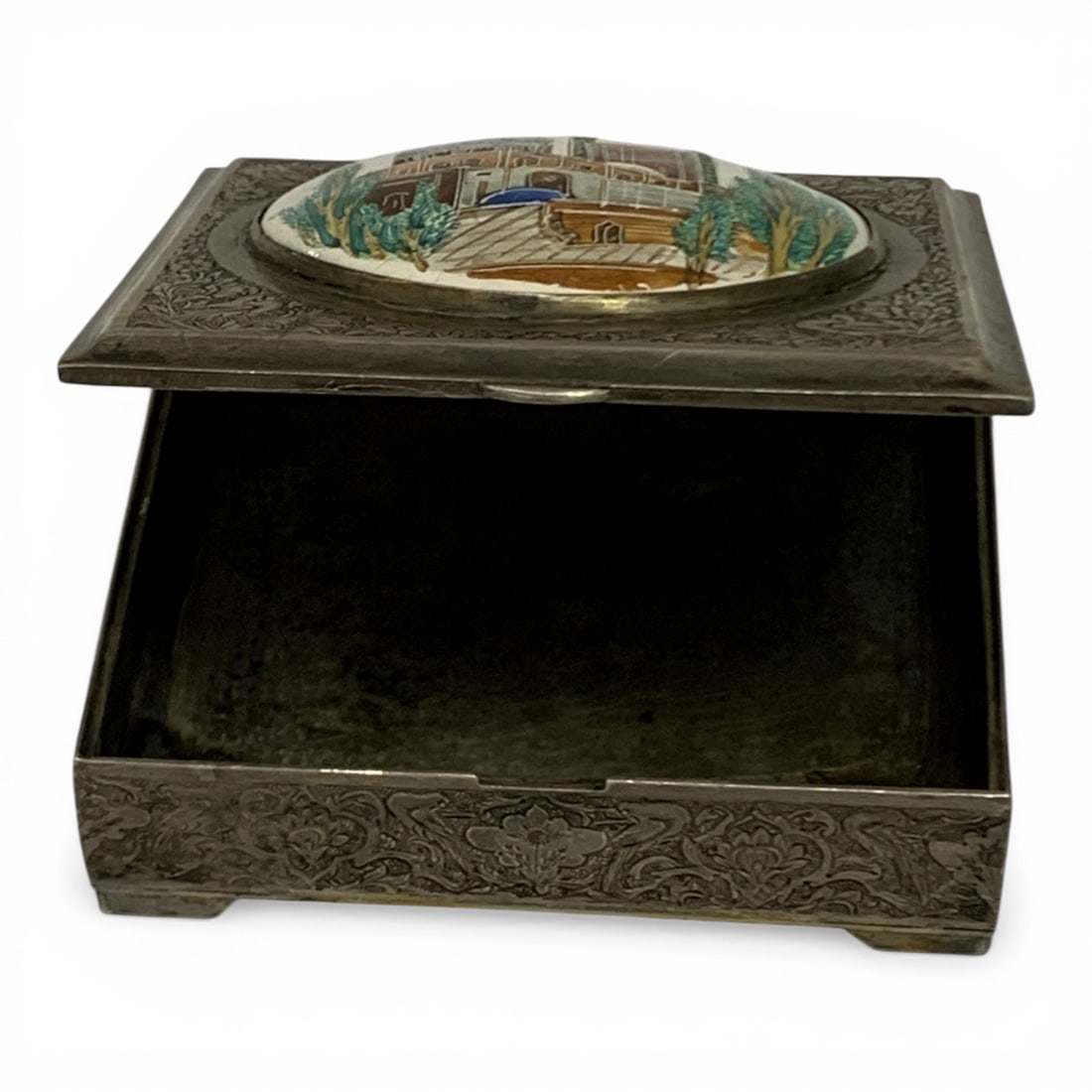 Antique Persian Silver Box With Painted Plauqe - 2