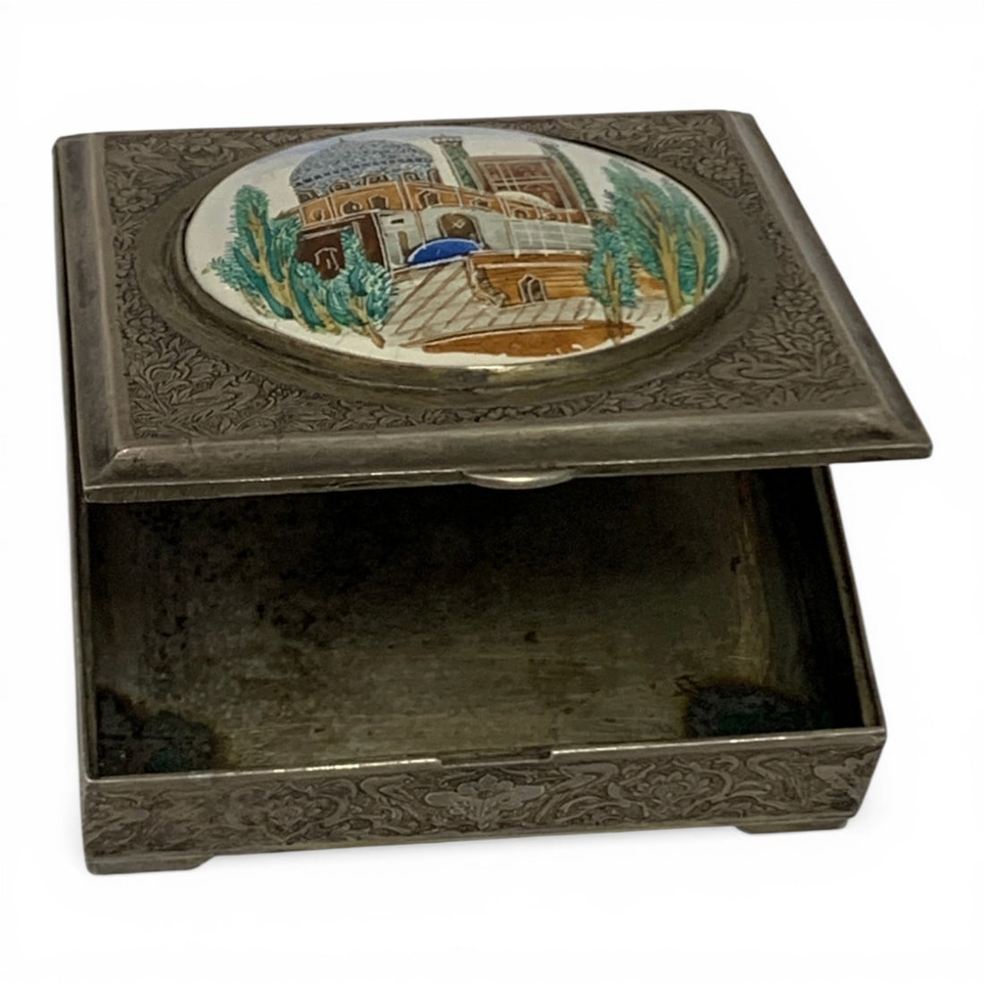 Antique Persian Silver Box With Painted Plauqe - 5