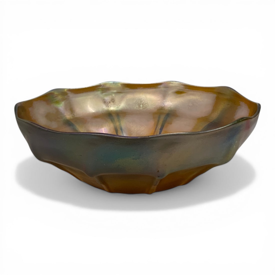 Louis Comfort Tiffany Favrile Iridescent Bowl: Signed L. C. T. Iridescent Art Glass. 3 3/8" Tall X 10 1/8" Diameter.